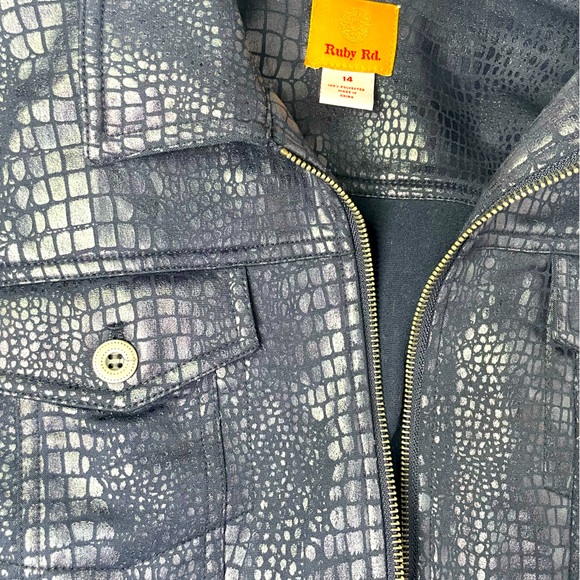 Ruby Rd. Navy Blue Moto Snake Print Long Sleeve Jacket Size L - Picture 6 of 9